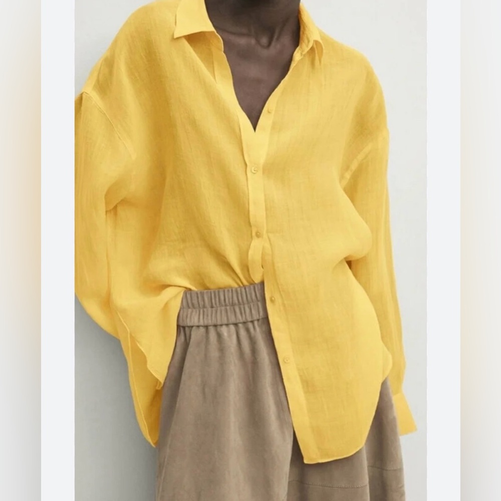 Massimo Dutti Button-Down Sheer Oversized Blouse … - image 2